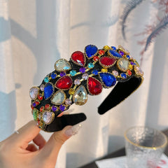 Fashionable hair band for women Baroque retro water droplet drill bit band inlaid with colored diamond hair accessories - Fashionner