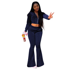 Women's Korean Fleece Hooded Wide-leg Pants Athleisure Set