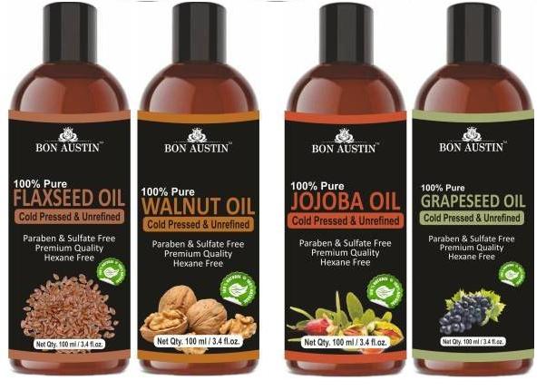 Bon Austin Premium Flaxseed, Walnut, Jojoba & Grapeseed Essential Oil (Pack Of 2 & 4)