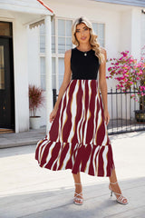 Round Neck Sleeveless Long Dress Summer Fashion Striped Print Dresses Womens Clothing