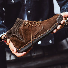 Trendy Fashion Big Yards Shoes Hand Stitching Mid-Top Men's Cotton Boots Korean Version Casual Shoes