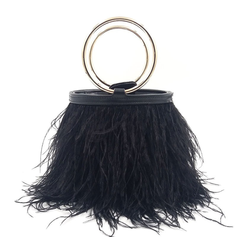 Shoulder portable chain bag imported ostrich feather bag ring bag