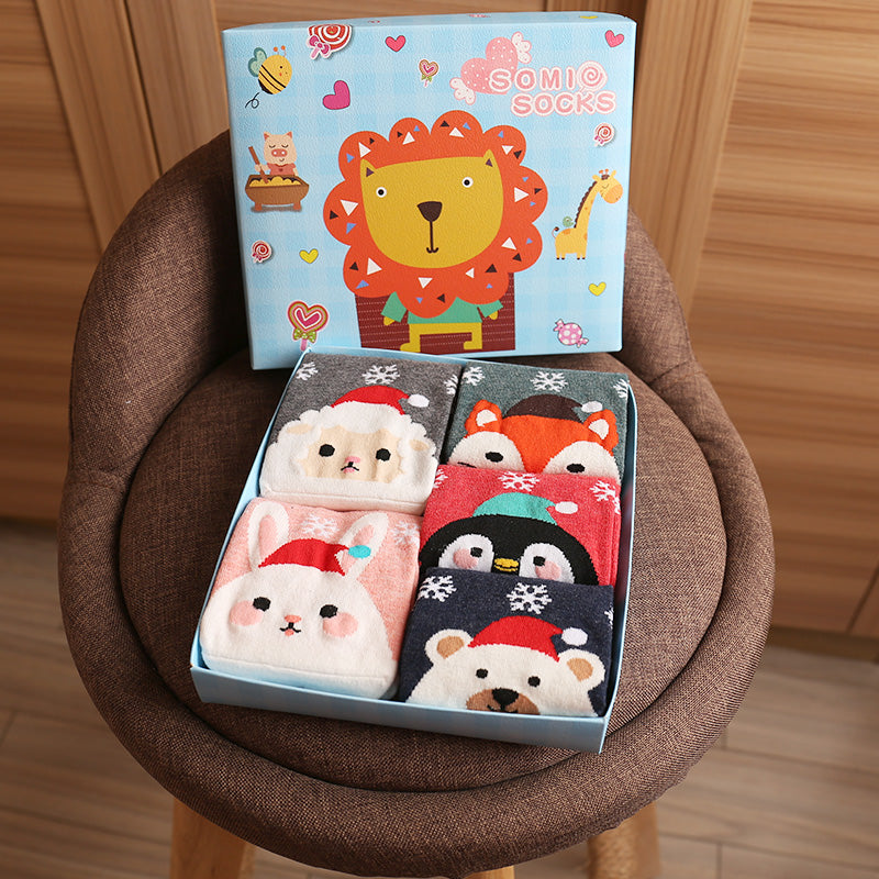 Cute Cartoon Three-dimensional Pure Cotton Mid Tube Christmas Couple Socks