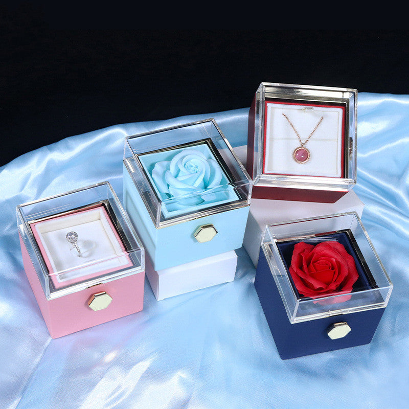 Rotating Soap Flower Rose Gift Box Creative Rotating Rose Jewelry Packaging Box Valentine's Day Gift For Women - Fashionner