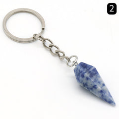 Natural Crystal Agate Stone Hexagonal Cone Keychain Bag Decorative Pendant