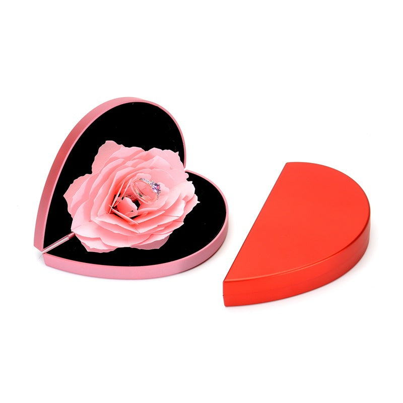 3D Love Box Heart-shaped Rose Flower Rotating Ring Box Valentines Day Gift - Fashionner