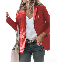 Lapel Single Breasted Solid Color PU Leather Women's Coat - Fashionner