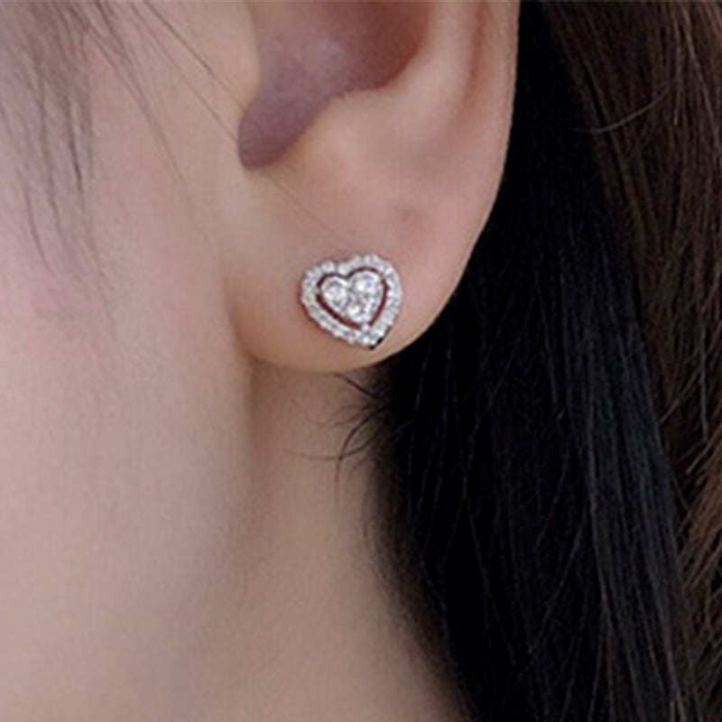 Rhinestone Love Stud Earrings For Women Temperament Fashion Heart-shape Earrings - Fashionner