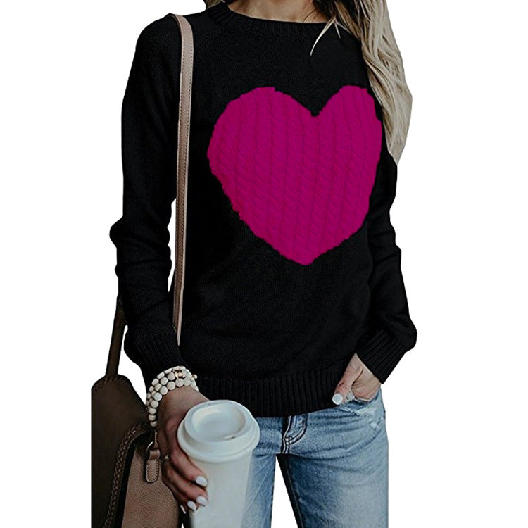 Love Printed Pullover Sweater For Women Solid Color Spring And Autumn Clothes Valentines Day - Fashionner