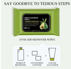 60pcs/bag Avocado Makeup Remover Wipes for Face Cleansing