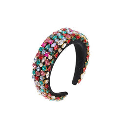 Baroque rhinestone geometric wide edge full diamond colored thickened sponge hair hoop for women