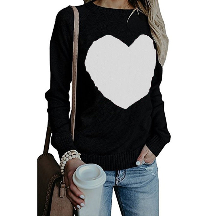 Love Printed Pullover Sweater For Women Solid Color Spring And Autumn Clothes Valentines Day - Fashionner