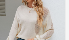 Hollow over fashionable knitted sweater for women with round neck