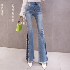 Embroidery Beaded Fashion Flared Pants High Waist Slimming Jeans Women - Fashionner