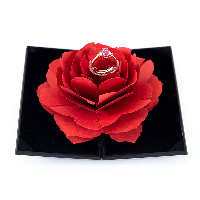 3D Love Box Heart-shaped Rose Flower Rotating Ring Box Valentines Day Gift - Fashionner