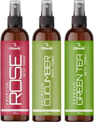 Oilanic Premium Rose, Cucumber & Green Tea Face Toner For Men & Women Combo Pack of 3 Bottles of 100 ml (300 ml )