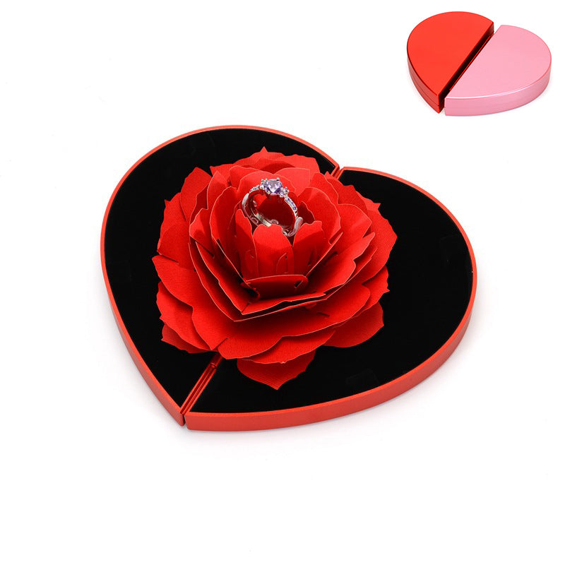 3D Love Box Heart-shaped Rose Flower Rotating Ring Box Valentines Day Gift - Fashionner