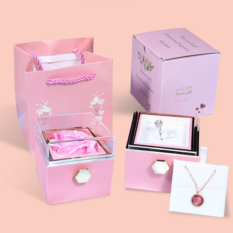 Rotating Soap Flower Rose Gift Box Creative Rotating Rose Jewelry Packaging Box Valentine's Day Gift For Women - Fashionner