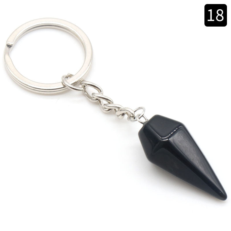 Natural Crystal Agate Stone Hexagonal Cone Keychain Bag Decorative Pendant