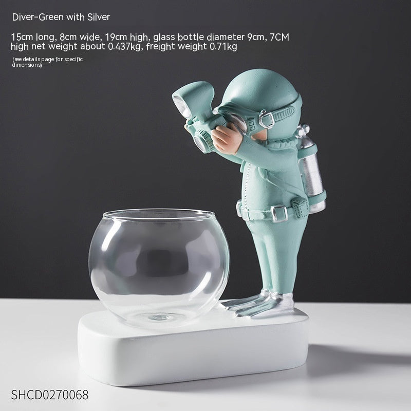 1 Astronaut Decoration Diver Hydroponic Glass Flowerpot Table Decoration