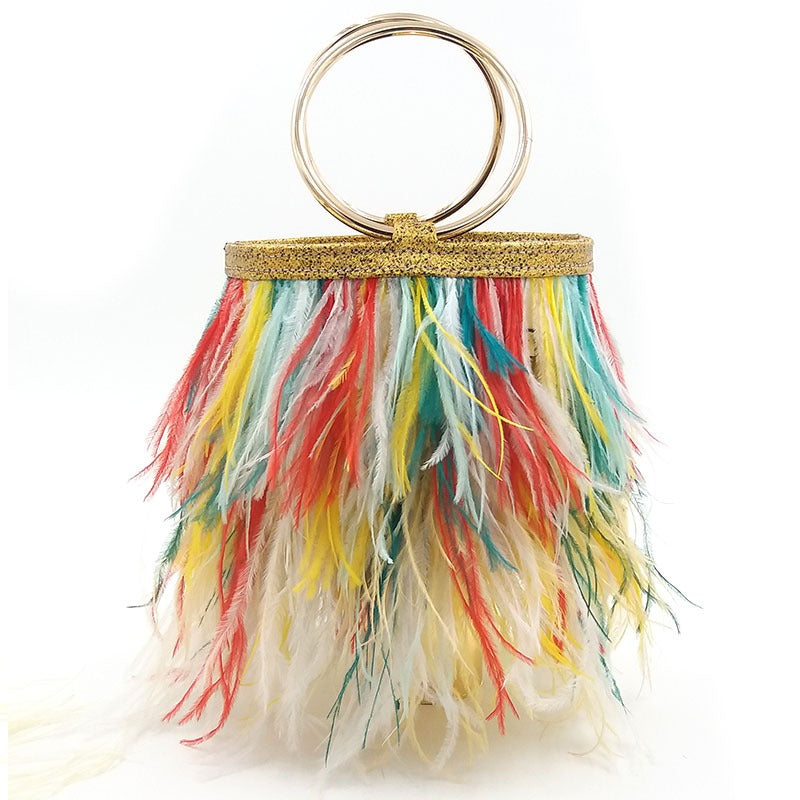 Shoulder portable chain bag imported ostrich feather bag ring bag