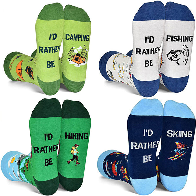 English Letters Socks Outdoor Camping Fishing Mountain Climbing Ski Sports Tube Socks - Fashionner