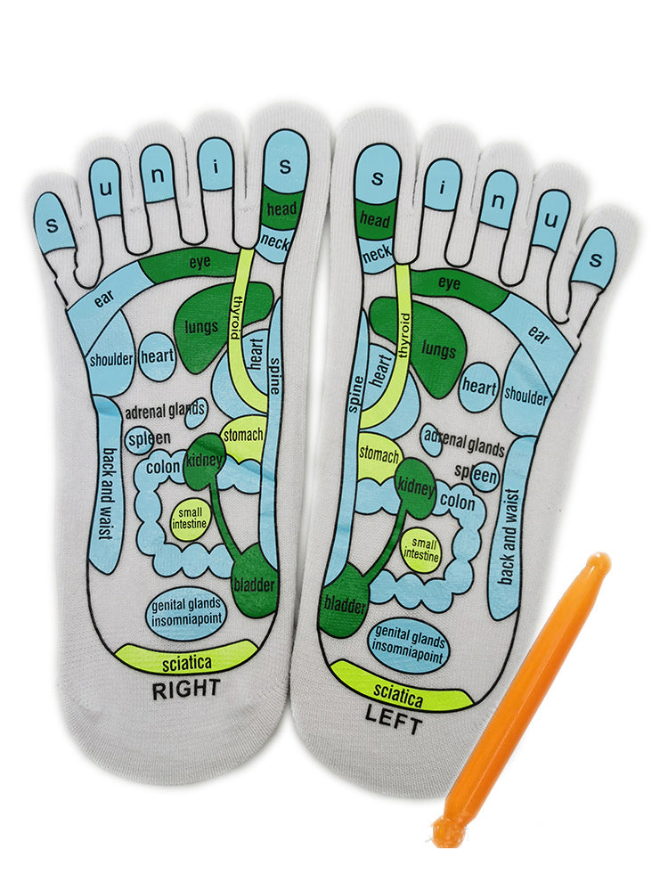 Five Finger Socks Health Care Socks Creative Acupoint Map Foot Massage Socks Cotton Socks