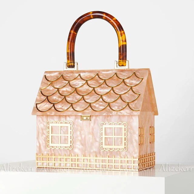 Box Evening Clutch Bags Women Luxury Designer  Acrylic Handle House Shaped Purses And Handbags Wedding Party