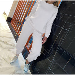 Ladies Athleisure Sweatshirt Two Piece Solid Color Hooded