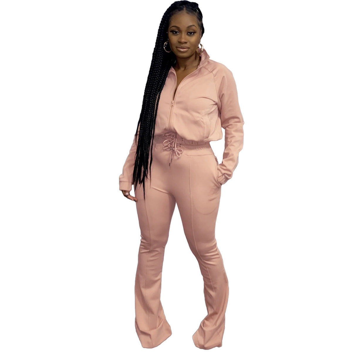 Women's Solid Color Athleisure Trousers Two Piece Set