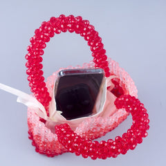 Handmade beaded woven crystal bead handbag gradient red small square bag fashionable and versatile women handbag