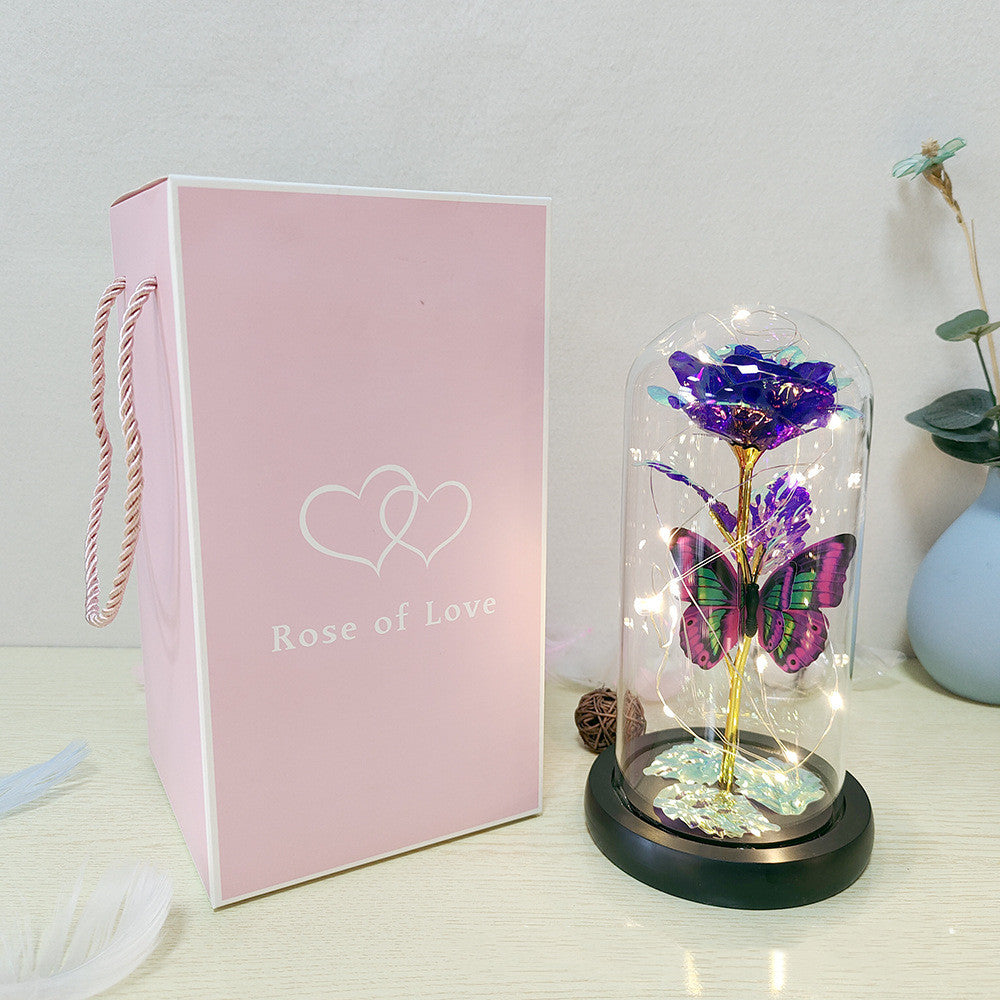 Valentine's Day Gift Eternal Rose LED Light Foil Flower In Glass Cover Mothers Day Wedding Favors Bridesmaid Gift - Fashionner