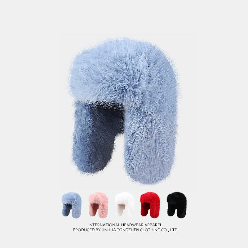 Blue Velvet Ushanka Female Winter Thicken Thermal Furry Earmuffs Hat