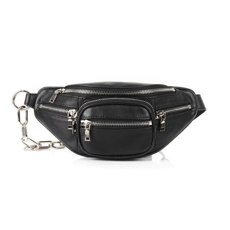 Waist bag, genuine leather, versatile crossbody chest bag, single shoulder chain bag, lightweight  small bag for women