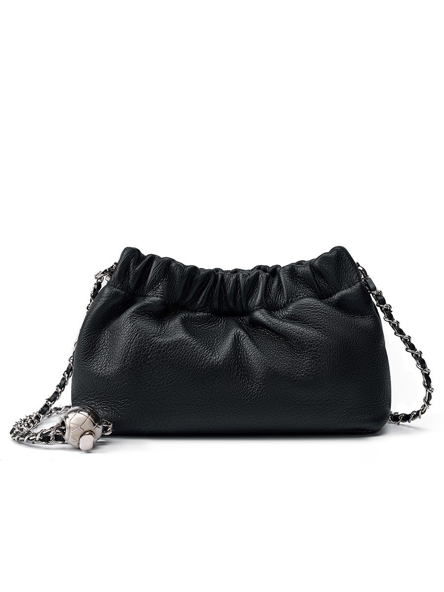 Popular chain women high end cloud pleated bag women bag cowhide shoulder crossbody bag gold ball chain