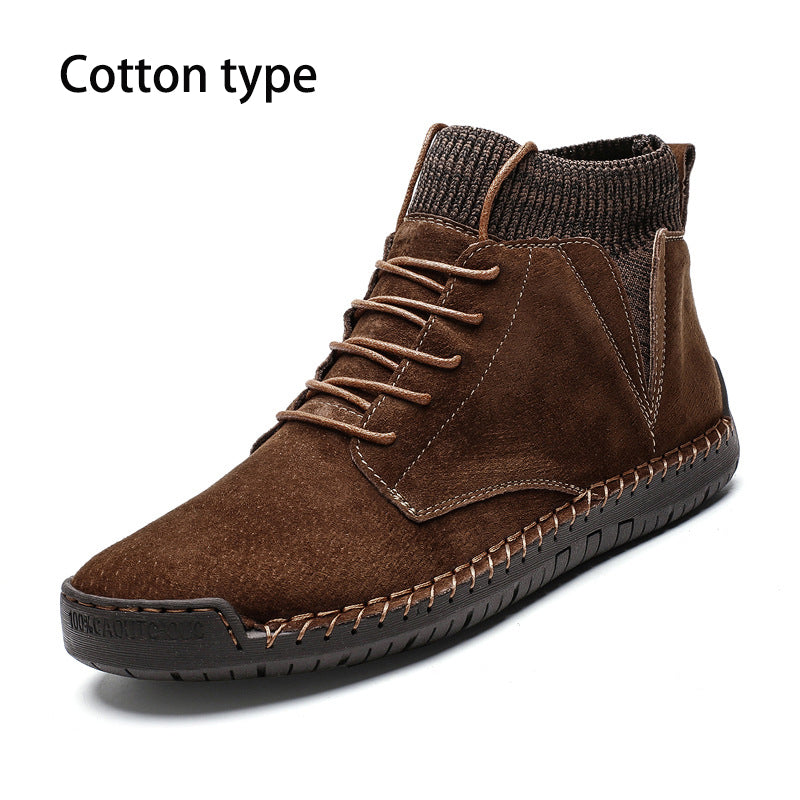 Trendy Fashion Big Yards Shoes Hand Stitching Mid-Top Men's Cotton Boots Korean Version Casual Shoes