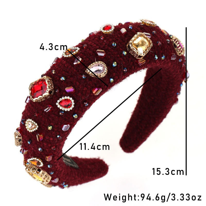 Heavy Industry Baroque Crystal Hair Hoop Women's Handmade Sewn Water Diamond Sponge Head Hoop Headpiece - Fashionner