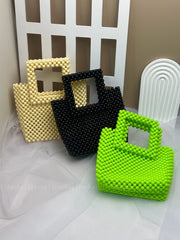 Women Acrylic Handbags Square Tote Bags Handmade Green Beads Tote Bags for Wedding,Beach,Party