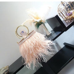 Shoulder portable chain bag imported ostrich feather bag ring bag