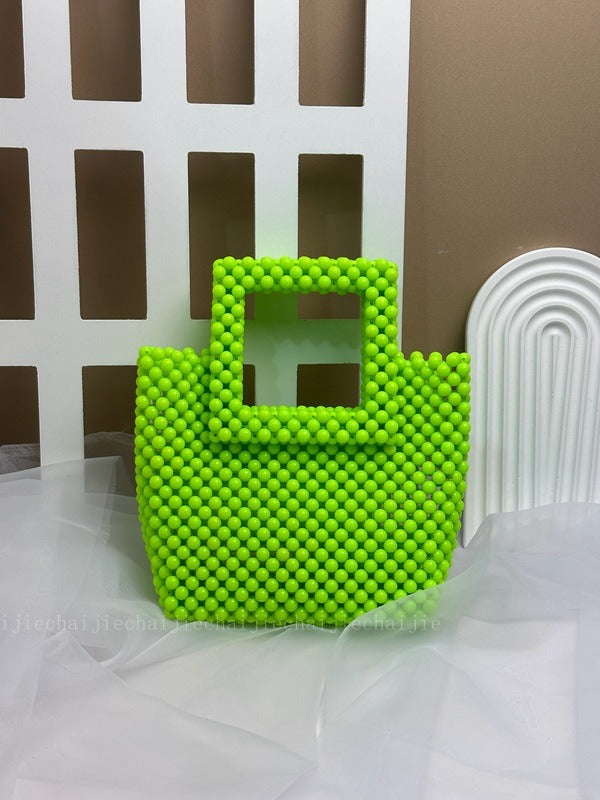 Women Acrylic Handbags Square Tote Bags Handmade Green Beads Tote Bags for Wedding,Beach,Party