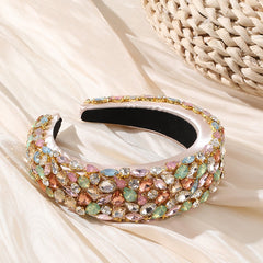 Baroque rhinestone geometric wide edge full diamond colored thickened sponge hair hoop for women