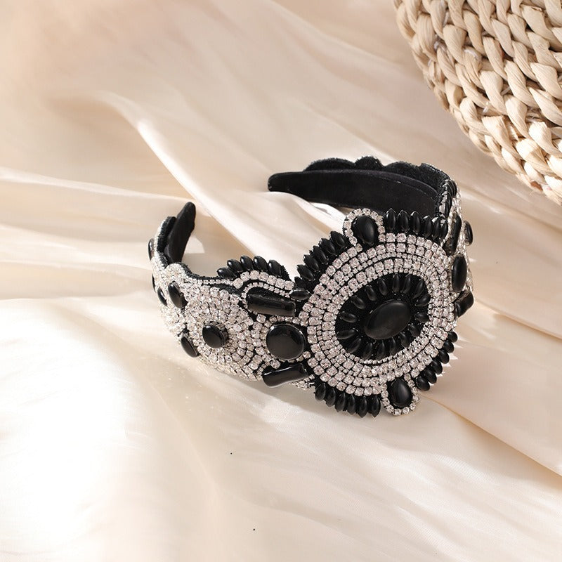 Full Sky Star Glass Diamond Wide Edge Vintage Hair Hoop - Fashionner