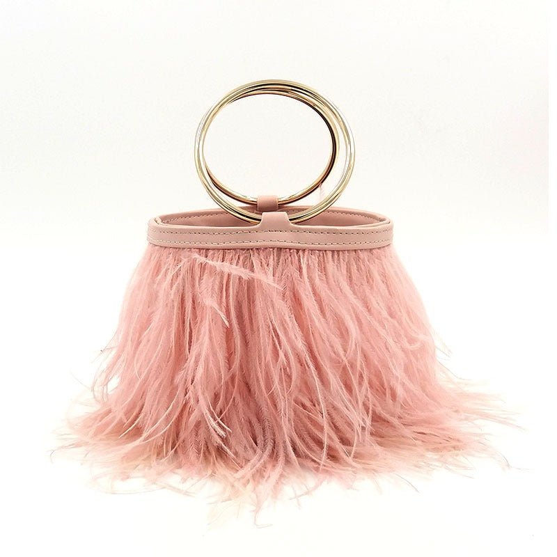 Shoulder portable chain bag imported ostrich feather bag ring bag