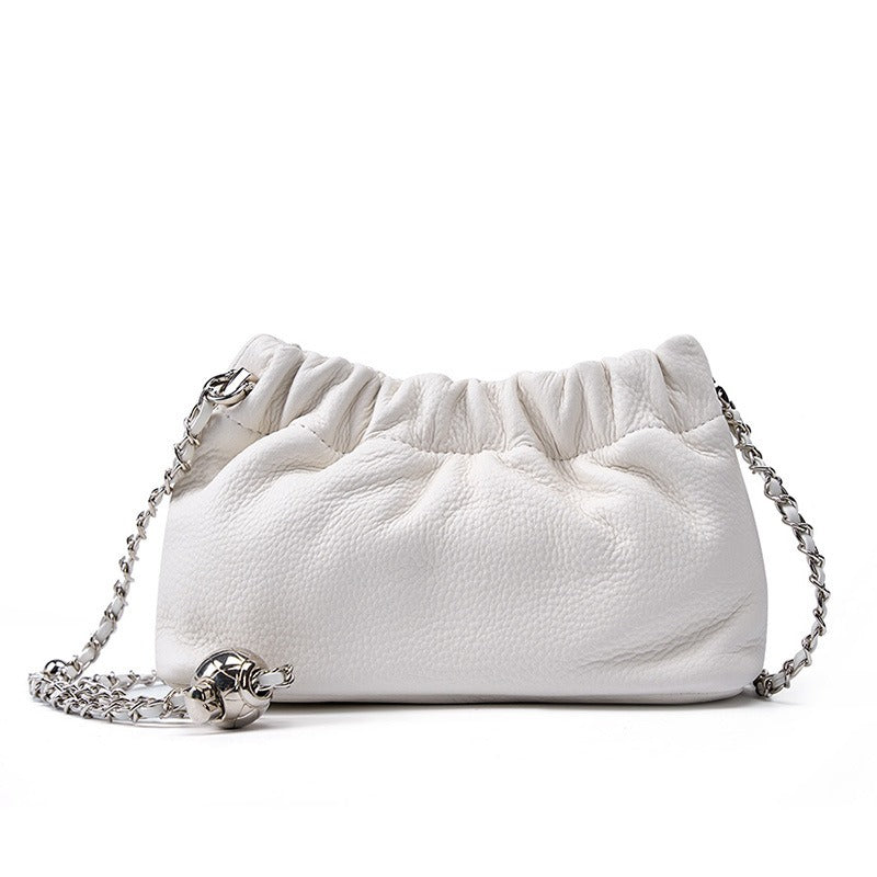 Popular chain women high end cloud pleated bag women bag cowhide shoulder crossbody bag gold ball chain