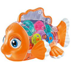 Electrical Universal Driving Walking Animal Toy Plastic Rotating Transparent Pinion Gear Fish with Dazzling Flash Light Music