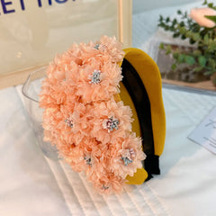 Flower series fashionable and exaggerated wide edge handmade fabric headband - Fashionner