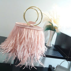 Shoulder portable chain bag imported ostrich feather bag ring bag