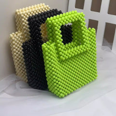 Women Acrylic Handbags Square Tote Bags Handmade Green Beads Tote Bags for Wedding,Beach,Party