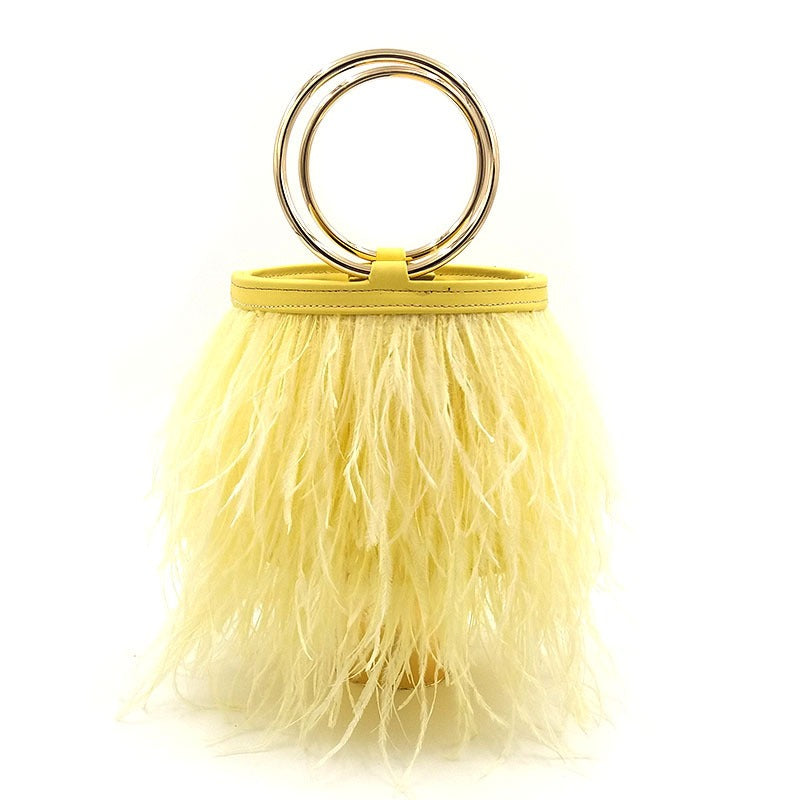 Shoulder portable chain bag imported ostrich feather bag ring bag