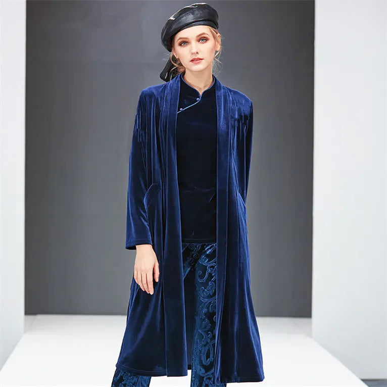 Autumn Winter Coat Women 2023 Casual Solid velour Jackets Winter Elegant Long velvet Coat abrigos mujer invierno trench coat